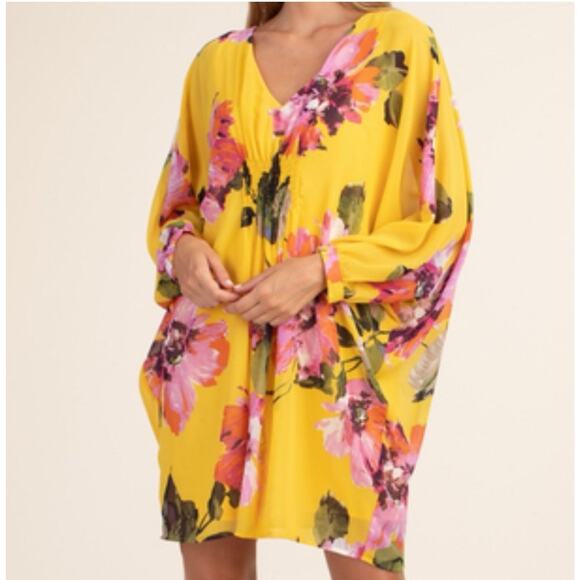 Trina Turk Mimosa Yellow Floral Print Shift Gentle Dress Small Resort Summer - Picture 1 of 11